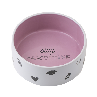 Factory Direct Sale OEM Ceramic Pink White Dog Bowl Custom Pet Food Water Feeder Bowl For Dogs Cats