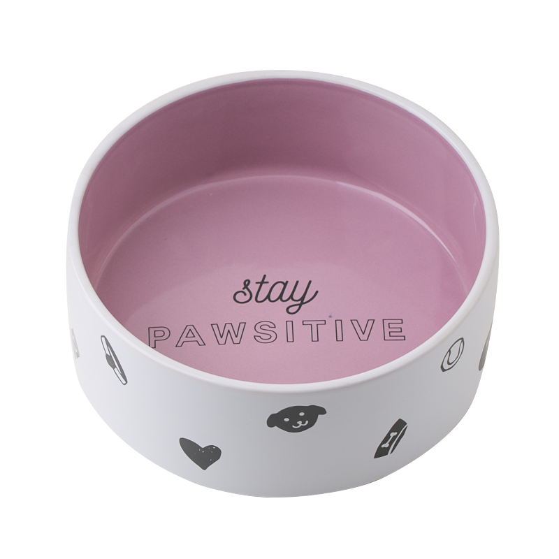 Factory Direct Sale OEM Ceramic Pink White Dog Bowl Custom Pet Food Water Feeder Bowl For Dogs Cats